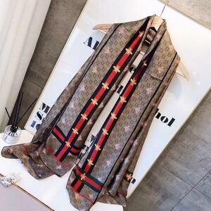 Miss Aronia Long Designer Brown and Red Patterned Scarf